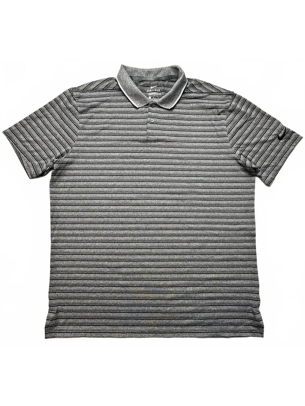 Nike Dri-FIT Golf Polo Men’s L Gray Black Striped Performance Stretch Shirt